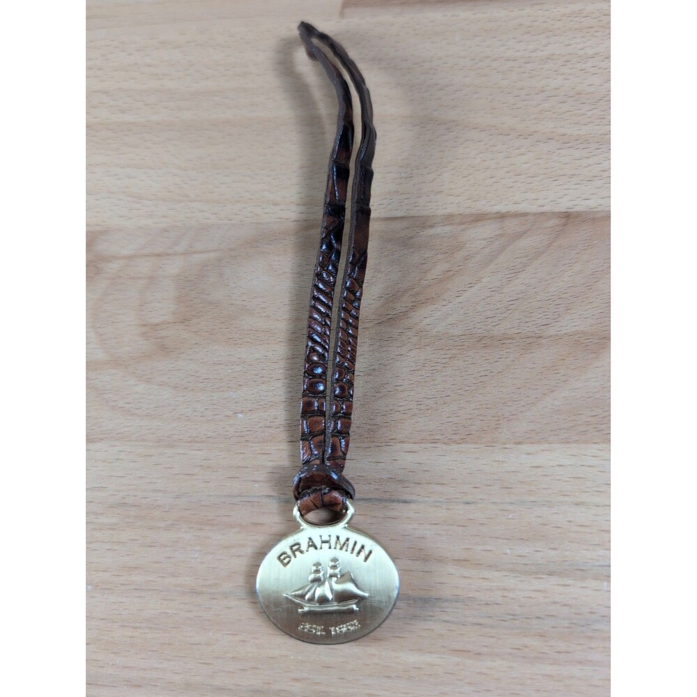 BRAHMIN Replacement Gold Tone Brown Croc leather strap Hangtag Charm
